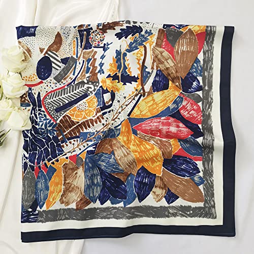Julunar Silk Like Head Scarf for Women - Satin Large Hair Scarves - 35" Square Silk Hair Wrap for Sleeping with Gift Packed - color: B009-1 Color Painting Blue