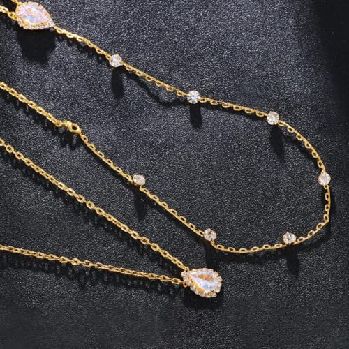 Rhinestone Long Drop Back Chain Jewelry for Women Crystal Back Chain Necklace Gold Plated Body Chain Backdrop Chain Jewelry - style: gold