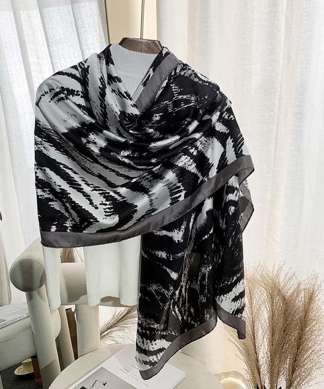 Acotavie Scarfs for Women Fashion Scarves Long Floral Pattern Scarf Headscarf Lightweight Sunscreen Shawls - color: Black White Gray