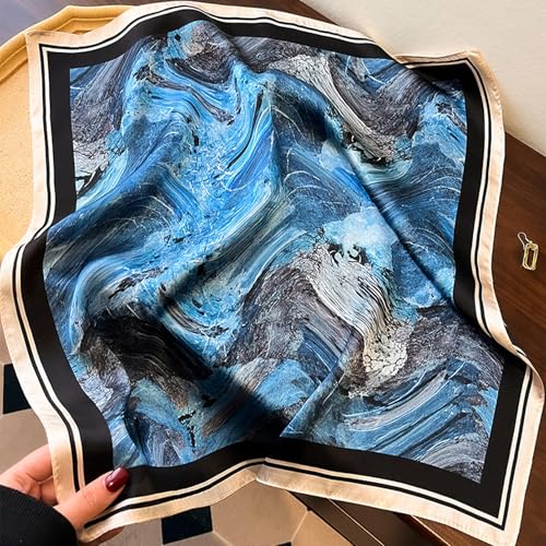 Aufeel Women's 100% Pure Mulberry Silk Small Square Scarf - Neckerchief Women - Silk Headscarf - 21" x 21" - color: Creamy Blue
