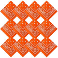 Suhine 12 Pcs Bandanas Bulk for Women Men 22 x 22 Inch Paisley Headband Cowboy Handkerchief Summer Beach Party Costume - color: Deep Orange