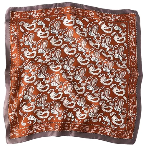 MINIDORA Satin Scarves for Women 27.5 × 27.5 inches Medium Square Elegant Silk Feeling Head Scarf - color: B007-brown