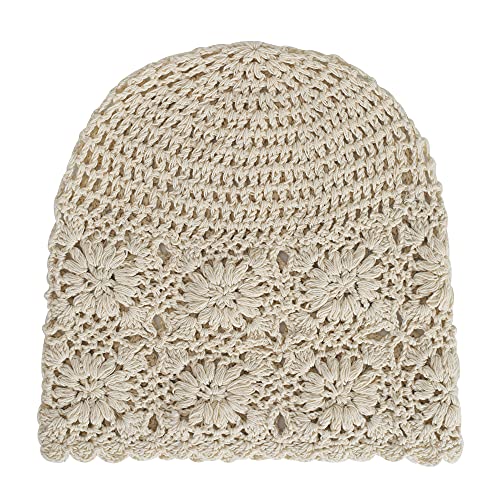 ZLYC Women Cotton Crochet Slouchy Beanie Hat Handmade Knit Summer Skull Cap - color: Colour: Beige
