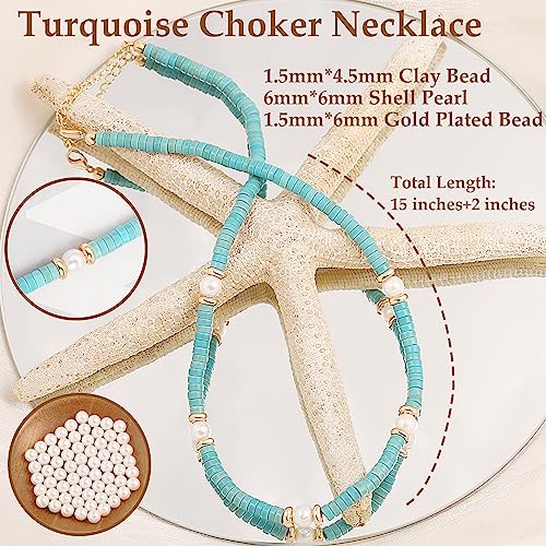 CANEVINKA Bohemian Beaded Choker Necklace 18K Gold Plated Bead Pendant Necklace Vintage Handmade Jewelry for Women - style: Five Pearl