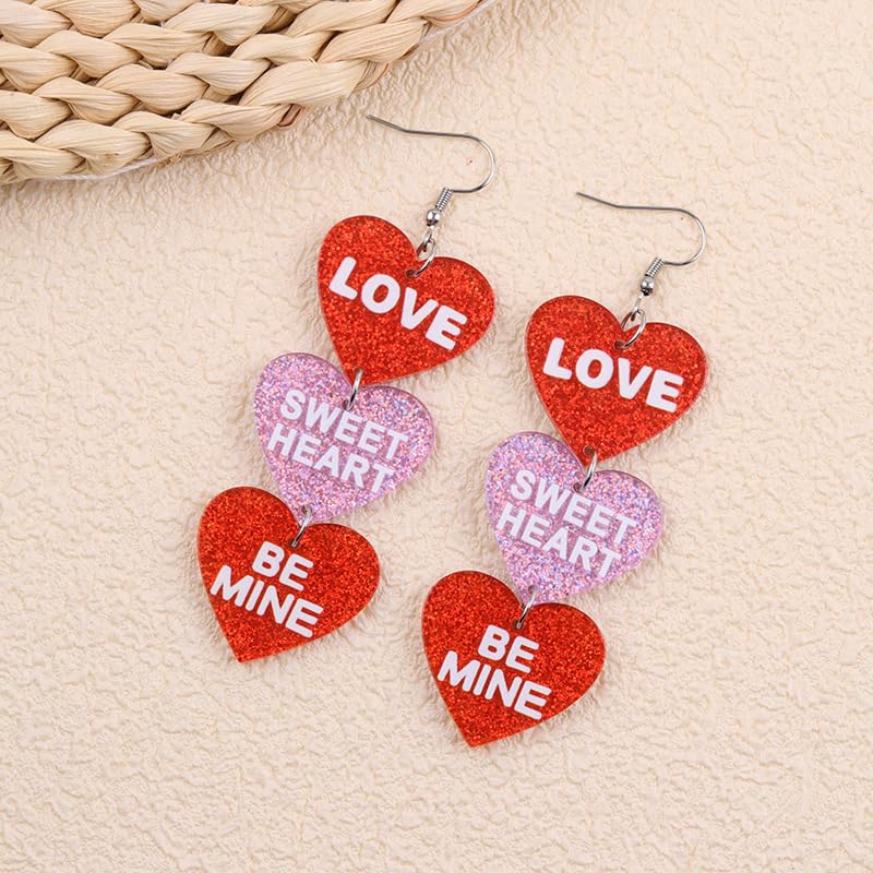 Colorful Shiny Love Heart Dangle Earrings Handmade Lightweight Glitter Acrylic Heart Shaped Hoop Earrings for Women Lovers Valentine's Day Mothers Day Party Jewelry Gifts - style: StyleF