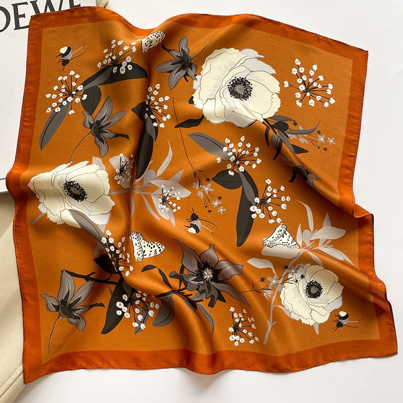 FEIBOON Mulberry Silk Scarfs Neck Scarf 21" Small Square Scarfs hair scarf bandana Neckerchief Headscarf for Women - color: Dark Orange