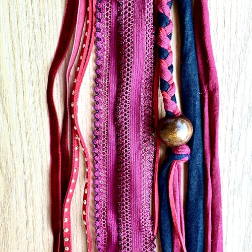 Handmade Boho Hair Barrette Hair Tie Braided Suede Wood beads Hair Pins Hair Extension Tassels DIY Beads Ponytail Holders Hair Accessories for Women (Red) - color: Red