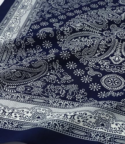 21"x21" Soft Cotton Bandana for Men and Women Unisex Head Wrap Scarf Headband Face Mask for Outdoor - color: Qm-navy Paisley