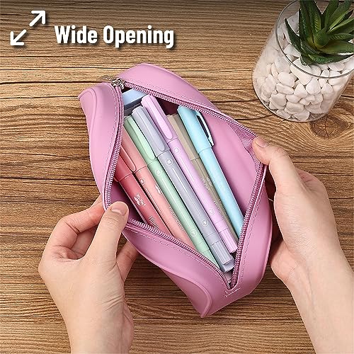 Mr. Pen- Silicone Pencil Case, Aesthetic Pencil Bag for Women, Makeup Pouch | Multifunctional Pouch for Stationery, Cosmetics and Electrical Goods Storage - color: Dusty Pink