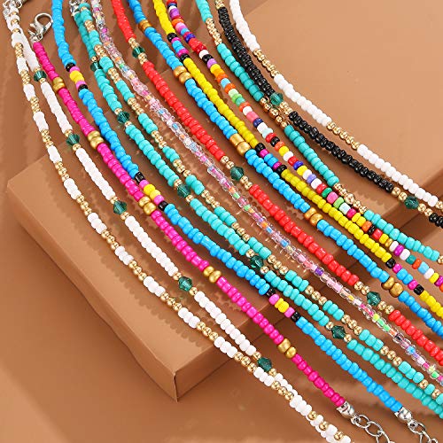 XIJIN 8Pcs Handmade Beaded Anklets for Women Boho Colorful Beads Ankle Bracelets Adjustable Foot Anklet Set - color: D