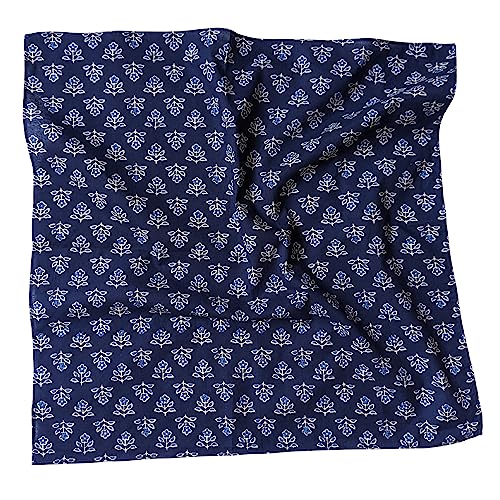 AVKA Studio 100% Cotton Bandanas for Women & Men, 2 Pack 20x20 Inch, 22x22 inch Hand Printed, Lightweight Cotton Handkerchief - color: Indigo Blue 1, size: 20 x 20 Inches