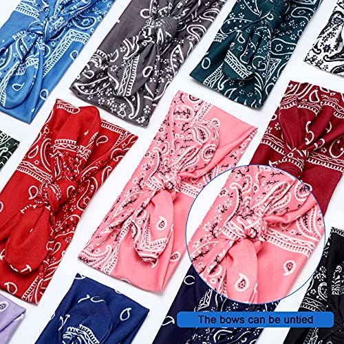WILLBOND 13 Pieces Bandana Headband for Women Paisley Hair Bandanas Boho Bow Headbands Elastic Knot Rabbit Ear Head Wrap Cute Hair Accessories for Women 7.87x2.75 Inch(Chic Color) - color: Chic Color