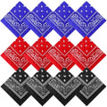 Suhine 12 Pcs Bandanas Bulk for Women Men 22 x 22 Inch Paisley Headband Cowboy Handkerchief Summer Beach Party Costume - color: Red, Black and Blue