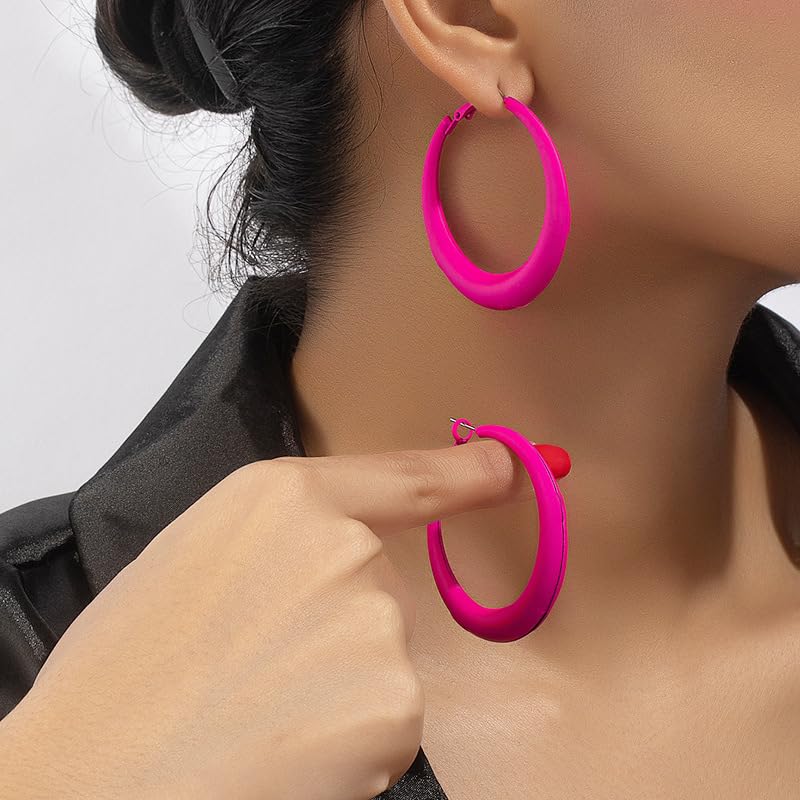 Colorful Large Hoop Earrings for Women Chunky Statement Earrings for Women White Black Red Leopard Hot Pink Earrings Big Hoops Vintage Neon 80s 90s Earrings Chunky Jewelry - style: Hot Pink