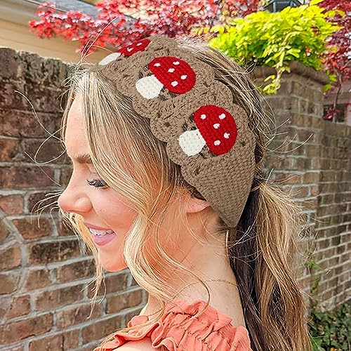 HAIMEIKANG Hippie Hair Bandanas Headbands for Women Boho Headband Knit Hair Bands Floral Head Wrap for Girls (mushroom) - color: mushroom