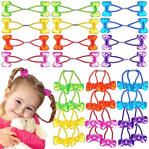Expressions 24pc Ponytailers Hair Elastics, Mini Bow-Shaped Multicolored Twin Beads Bauble Ponytail Holders, Toddler Hair Accessories, Kids Value Pack | Fun Colorful Hair Ties for Girls, Kids & Toddlers. No-Slip Hold. Cute Bobble Ponytail Holders - color: