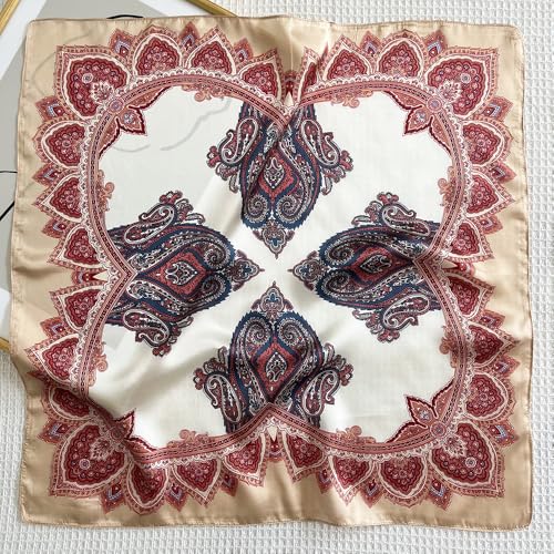 FONYVE 100% Mulberry Silk Scarfs for Women-Lightweight Square Satin Head Scarf-Small Silk Hair Scarf for Sleeping 21"x21" - color: 21 Pink Paisley
