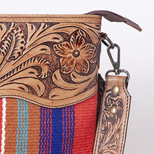 Merbaa Women Handtooled woolen saddle blanket hand woven Crossbody Bag - color: Orange