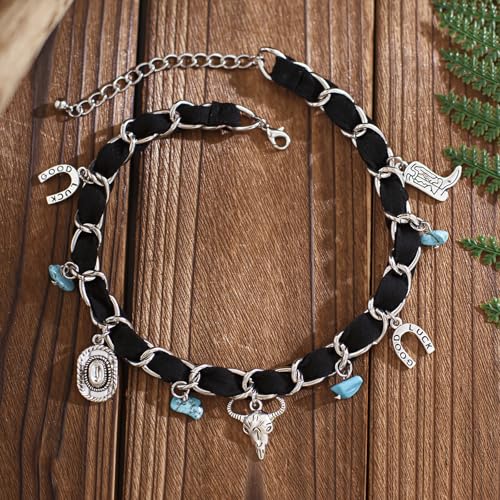 Layered Boho Necklaces for Women Gold Coin Pendant Necklaces Stackable Turquoise Choker Necklace for Women Western Jewelry - style: Style 11