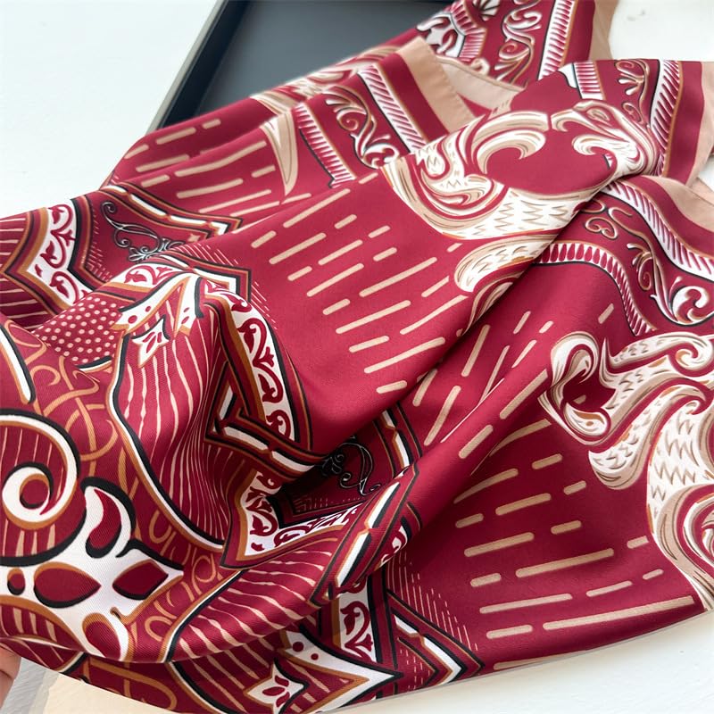 Women's Square Silk Like Head Scarf Large 35 inch Silk Feeling Hair Wrapping Satin Scarves for Sleeping Bandanas - color: A021-2 Twill Red