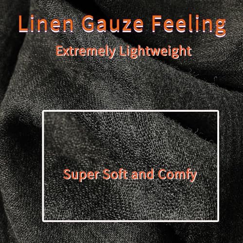 Harewom Lightweight Gauze Linen Feeling Shawl Wraps for Women Beach Summer Scarf for Evening Wedding Dresses - color: Shawl Wraps - Black-grey
