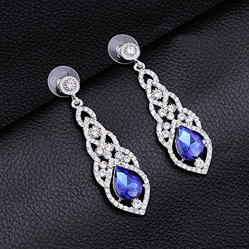Women's Alloy Teardrop Crystal Chandelier Dangle Earrings - color: D-blue