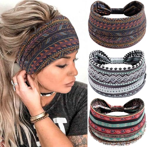 African Headband for Women Boho Headband Twist Knotted Head Wraps Yoga Workout Running Sweats Turbans Bandanas Hair Styling Accessories (Pack of 3) - color: Color-2
