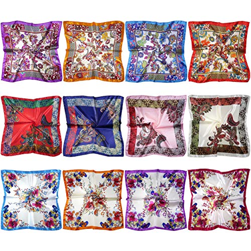 12 Set Mixed Designs Small Square Satin Womens Neck Head Scarf Scarves Bundle - color: Set J