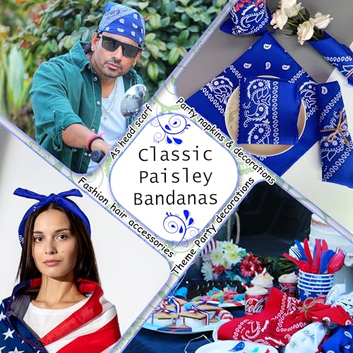 ILHSTY 60 Pcs Women Men Paisley Bandanas Bulk Unisex Bandanas Head Cowboy Scarf Necktie handkerchief Party Supplies - color: Royal Blue
