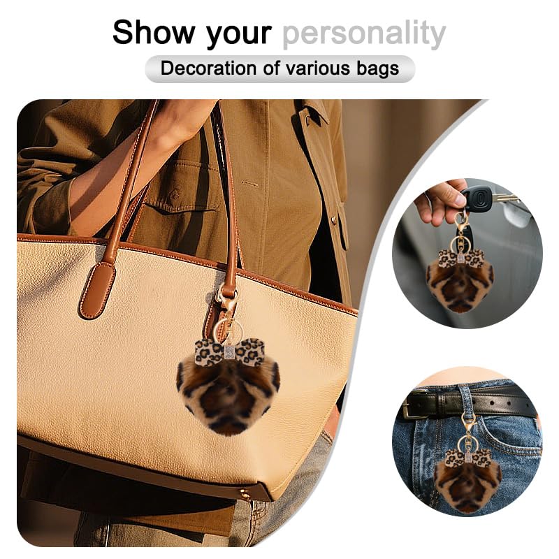 Leopard Faux Fur Keychain for Purse Charms for Handbags Leopard Plush Key Chain for Car Keys - color: Color B