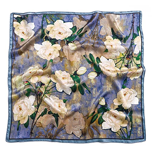 STARWHISPER 100% Pure Mulberry Silk Square Scarf-27''x27 Lightweight Hair Scarves Headscarf Night Sleeping with Gift Packed - color: Camellia
