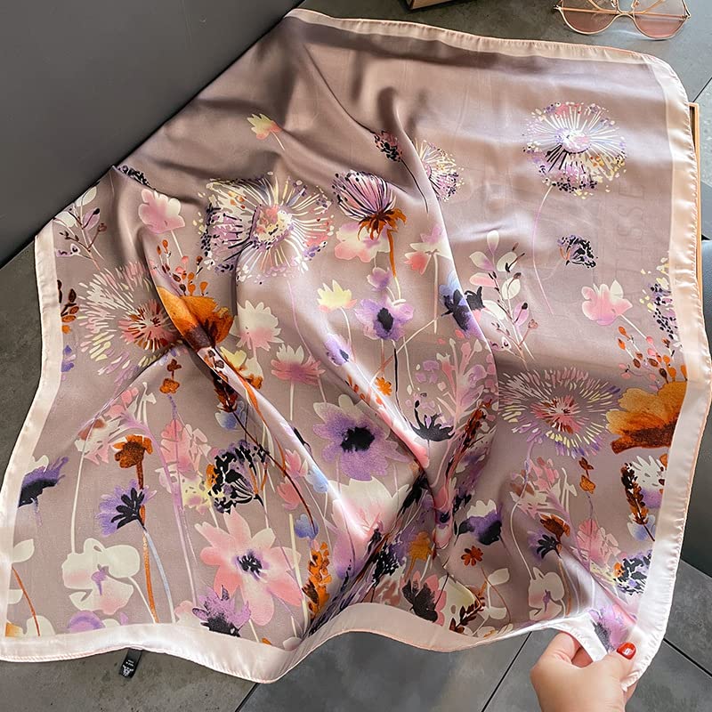 MINIDORA Satin Scarves for Women 27.5 × 27.5 inches Medium Square Elegant Silk Feeling Head Scarf - color: A003-pink Purple