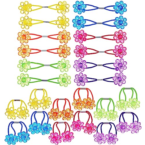 24pc Flower-Shaped Bright Multicolored Twin Bead Ponytail Ball Elastics | Value Pack. Fun Colorful Hair Ties & Bobble Holders for Girls, Kids & Toddlers. No-Slip Hold - Cute - color: Flower Twin