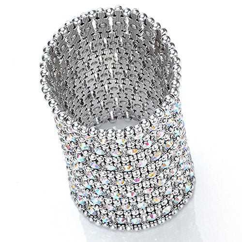 Szxc Womens Ballroom Rhinestone Stretch Cuff Bracelets Fit Wrist Circumference from 6.5" to 7.8" - Lead & Nickle Free - color: Color-Changing Silver
