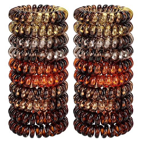 JessLab Spiral Hair Ties, 20 Pcs Traceless Phone Cord Hair Ties No Crease Spiral Bracelet Plastic Coil Ponytail Holders No-Damage Headband Hair Accessory for Girls Women Ladies Gift (Amber) - color: Amber