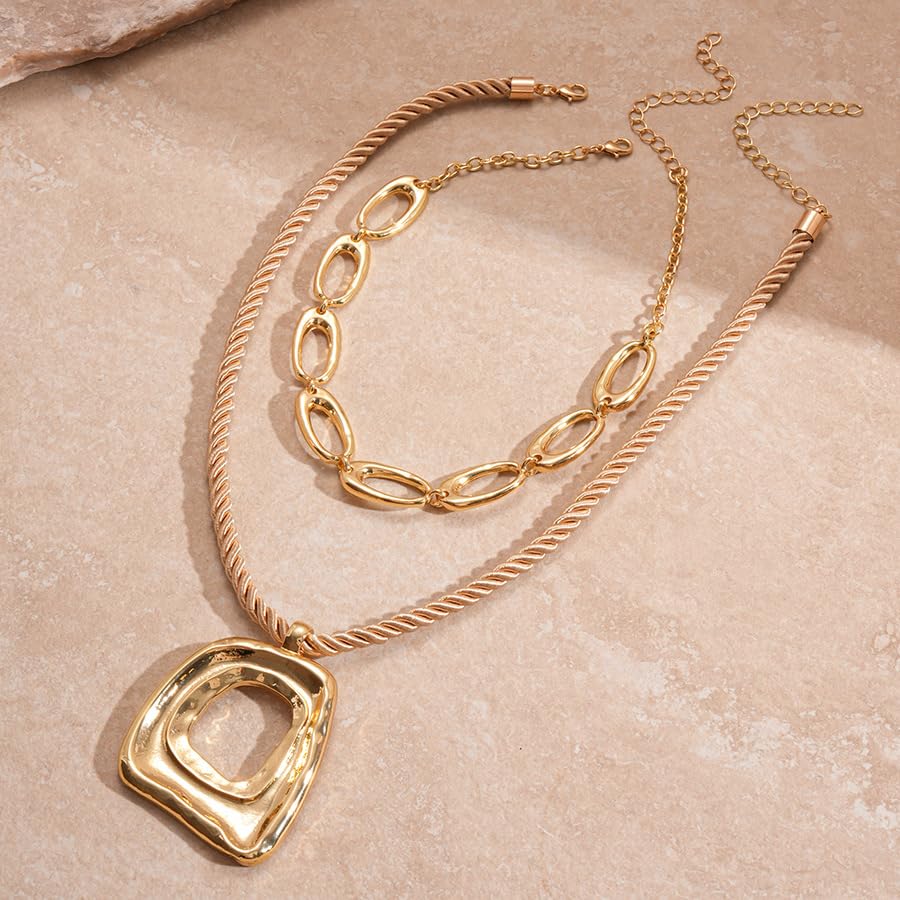 Chunky Necklace Stack Big Statement Necklace for Women Layered Large Oval Circle Cross Necklaces Stackable Boho Necklaces for Women Chunky Jewelry - style: A - oval