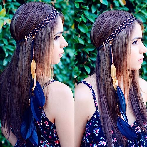 WLBON Halloween Boho Feather Headband Hippie Indian Leaf Hair Hoops Bands Tassel Bohemian Headpiece Hairband Women Xmas Wedding Festival Masquerade Cosplay Dress Up Birthday Party Accessories Colorful - color: Colorful Tone