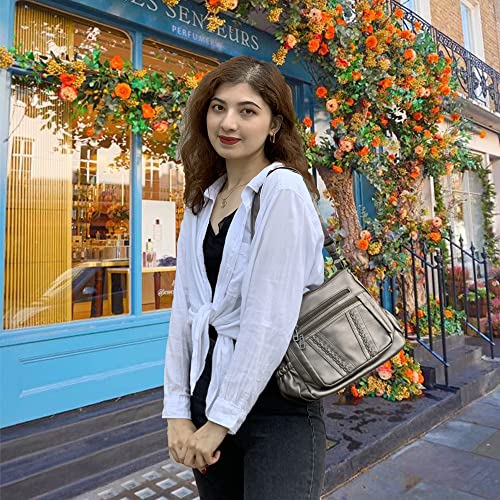 ELDA Crossbody Bags For Women Pocketbooks Soft PU Leather Purses and Handbags Multi Pocket Shoulder Bag - color: Antique Silver