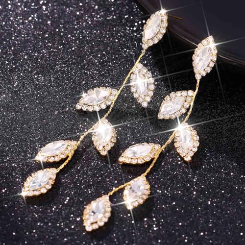 Catery Crystal Wedding Earrings Rhinestones Dangling Earrings Leaf Bridal Ear Jewelry for Brides and Women - color: Gold
