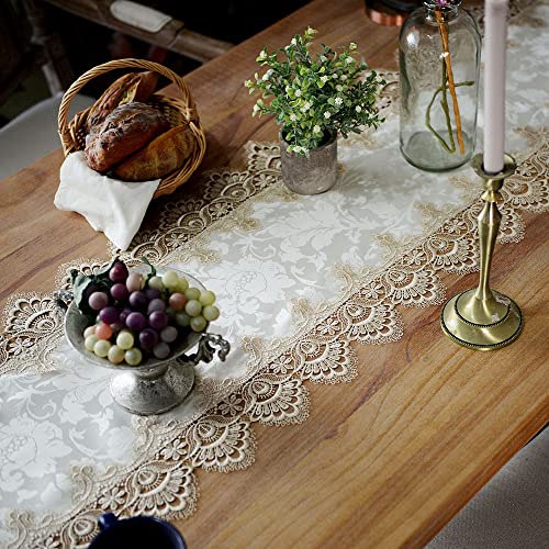 ARTABLE Lace Table Runner Macrame Farmhouse Boho Christmas Rustic Embroidered Dresser Scarf Oblong for Wedding Shower Kitchen Outdoor Party Decor (Light Brown, 16 x 108 Inch) - color: Light Brown, size: 16 x 108 Inch