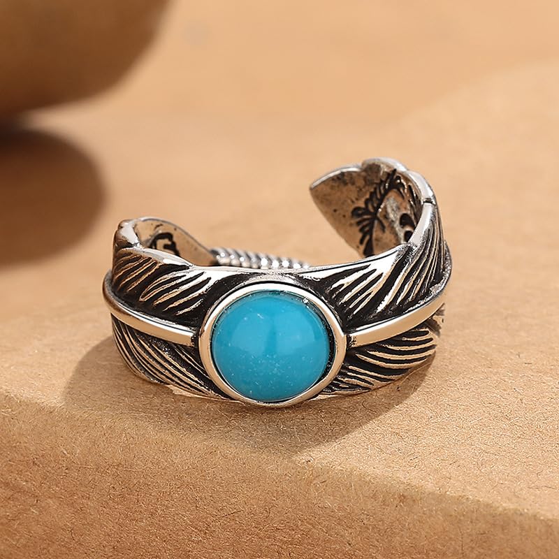 Retro Angel Wing Ring Adjustable Feather Silver Gold Antique Jewelry for Women Men Dainty Wrap Open Thumb Rings for Women Open Punk Birthday Gift Friendship - style: Stone Feather
