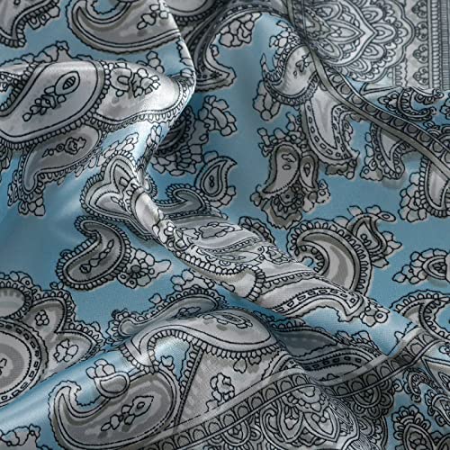 QBSM Womens 23.6 inch Satin Silk Feeling Formal Square Neck Scarf Head Hair Wraps Kerchief - color: Cashew Flowers-blue