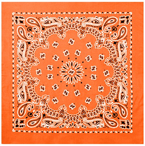 Rothco Trainmen Paisley Bandana 27” x 27” Extra‑Large 100% Cotton Head Wrap Scarf Multi‑Use - color: Orange