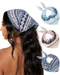 AWAYTR 3Pcs Hair Bandanas Head Kerchief for Women Girls Tie-Back Boho Hair Scarf Headband Bandana Triangle Head Scarf - color: Stripe Print - Pink / Light Blue / Navy Blue