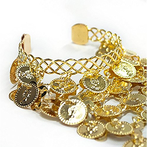 Seawhisper Belly Dance Golden/Silver Coins Necklace and Earrings Bracelets - color: Golden(2pcs: a pair bracelets)