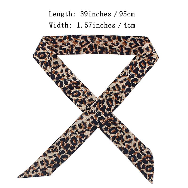 10 Pcs Long Thin Small Skinny Scarf Satin Neck Tie Ribbon Choker for Women Girls - color: Leopard