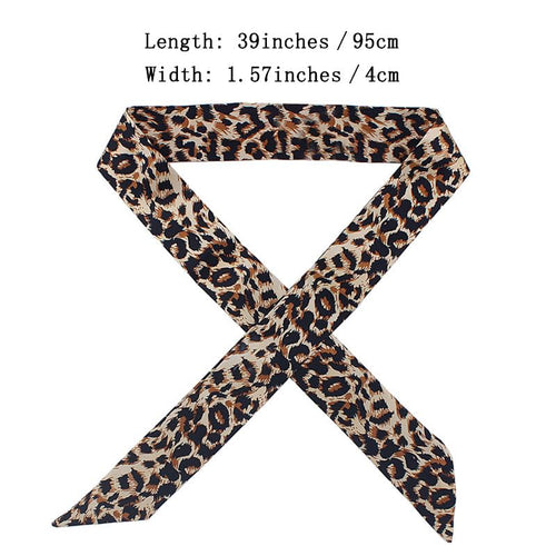 10 Pcs Long Thin Small Skinny Scarf Satin Neck Tie Ribbon Choker for Women Girls - color: Leopard