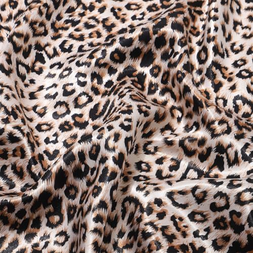AWAYTR Satin Silk Scarf - Large Hair Bandana, Sleeping Wrap for Women - color: Leopard Print (Kahki)