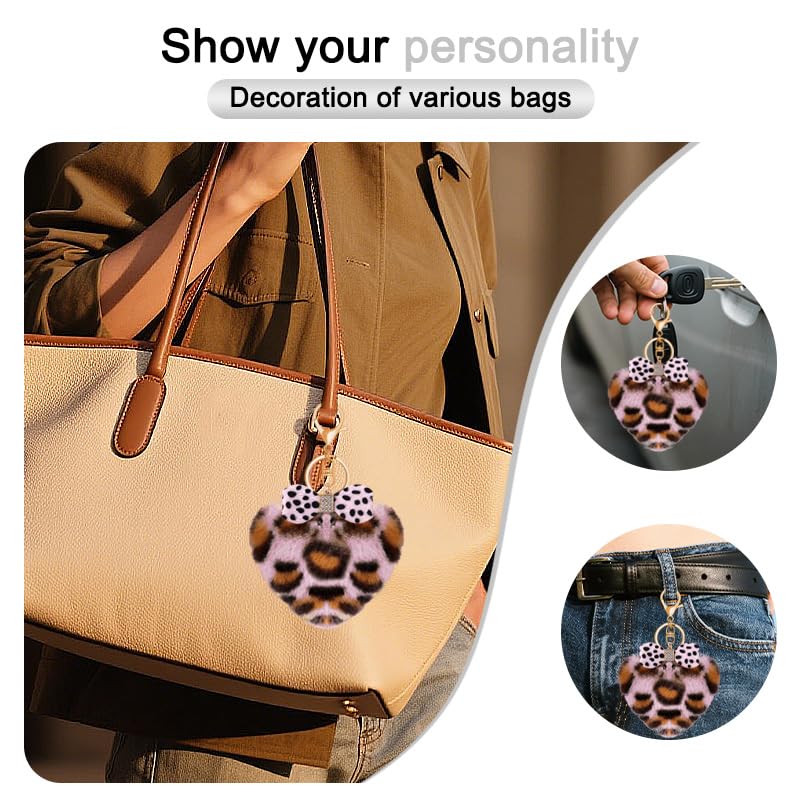 Leopard Faux Fur Keychain for Purse Charms for Handbags Leopard Plush Key Chain for Car Keys - color: Color a