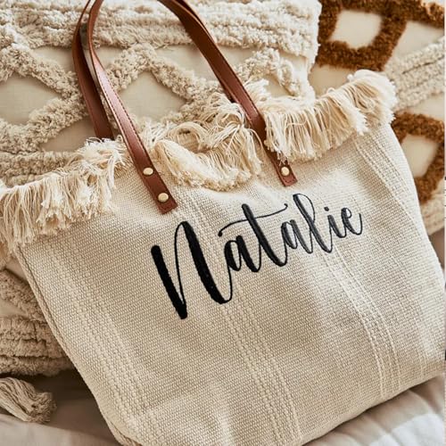 Personalized Embroidered Bridesmaid Tote Bag, Custom Large Women Vaction Travel - color: Green